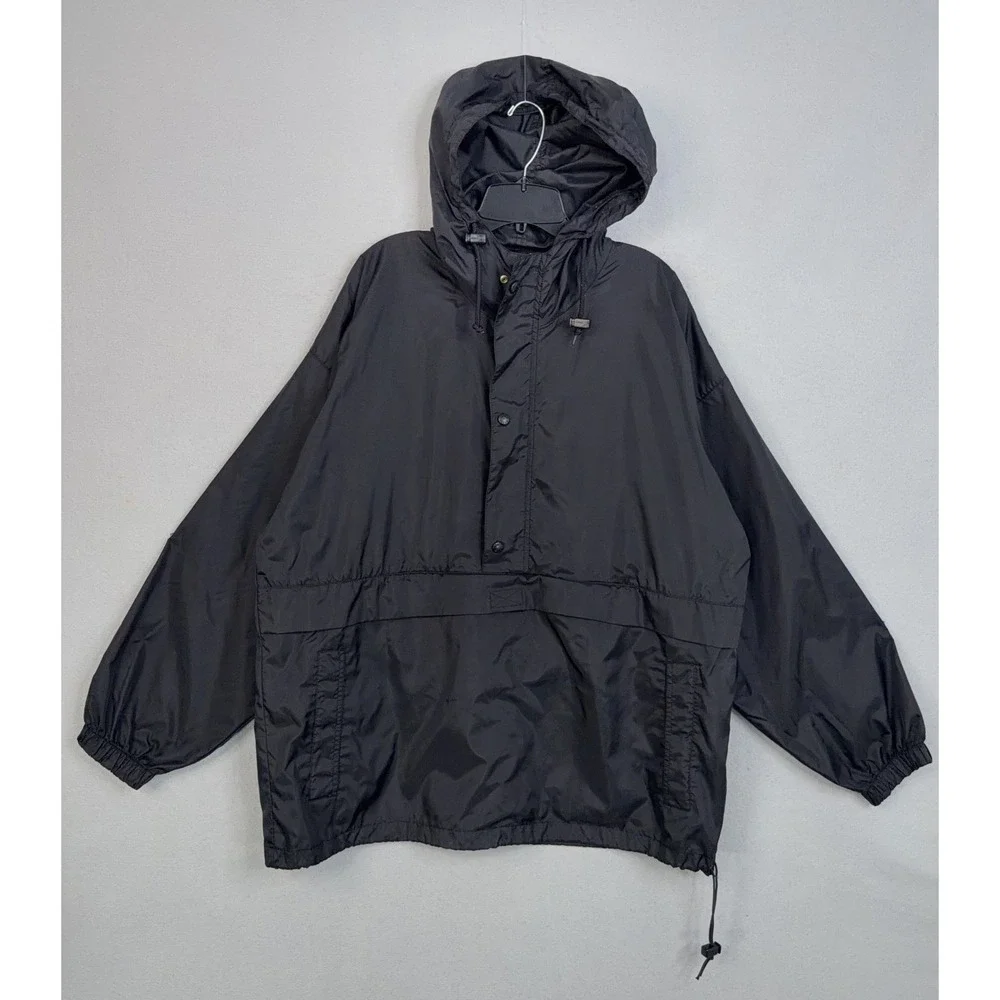 J.Crew Sport Anorak Jacket Men XL Black Plain Pullover Windbreaker Gorpcore